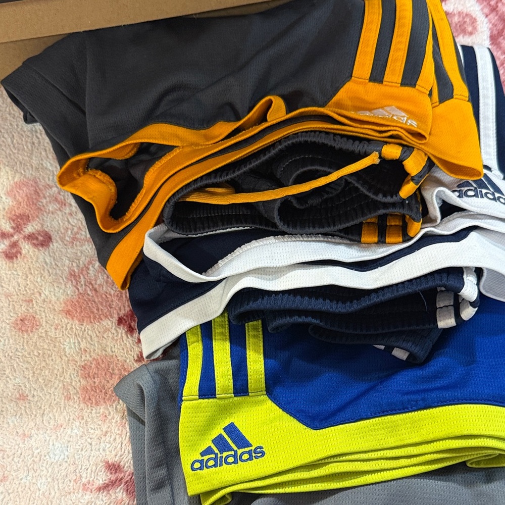 adidas Kids Athletic Shorts Bundle in Black, Orange, Navy, White, Blue, Yellow